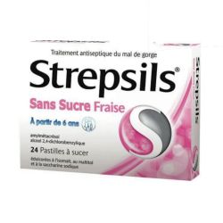 Strepsils fraise sans sucre 24 pastilles à sucer