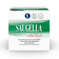 Saugella Cotton Touch Nuit 12 serviettes extra-fines avec ailettes