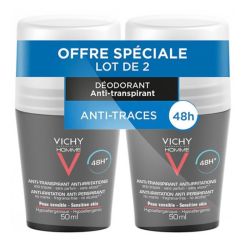 Vichy homme déodorant anti-transpirant 48h anti-traces roll-on lot de 2 x 50 ml