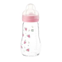 Mam Biberon Verre Premium 260 ml 2 Mois et + Débit 2 Moyen Rose