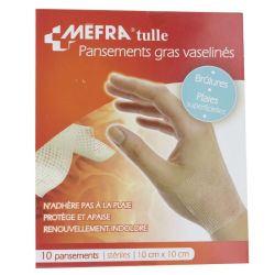 3M Mefra Pansements gras imprégnés de vaseline Stériles 10cmx10cm X10