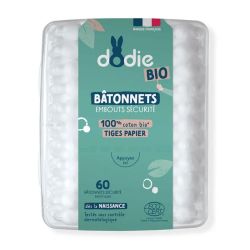 Dodie bâtonnets embouts sécurité 100% coton bio 60 bâtonnets