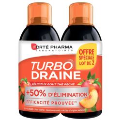 Forte Pharma Turbodraine solution buvable goût thé vert pêche 2x500ml