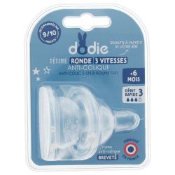 Dodie 2 tétines col large 3 vitesses +6 mois silicone
