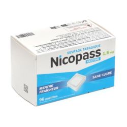 Nicopass 1,5 mg menthe fraicheur pastilles sans sucre 96 pastilles