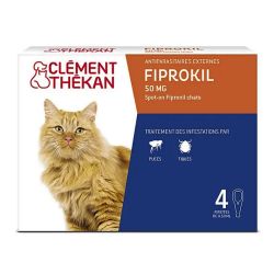 Clément Thékan Fiprokil 50mg traitement infestation puces tiques chat 4 pipettes