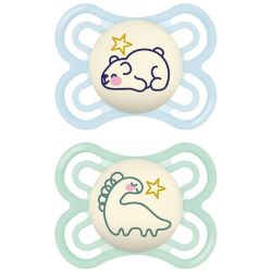 MAM 2 Sucettes Perfect Nuit 2-6 Mois Ours et Dinosaure