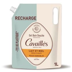 Cavaillès lait et miel gel bain douche peaux sensibles Éco-Recharge1 litre