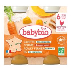 Babybio Carotte de nos régions Courge Poulet fermiet Riz de Camargue 2 x 200 g