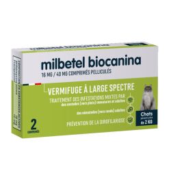 Biocanina Milbetel vermifuge chat Arôme Viande 2 comprimés