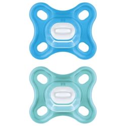 MAM Comfort 2 sucettes en silicone 0 mois et + et une boîte de stérilisation bleu