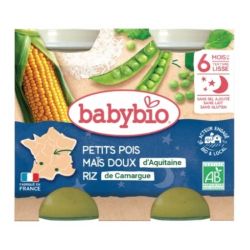 Babybio Bonne Nuit Petits Pois Maïs Doux Riz 6 Mois et + Bio 2 Pots de 200 g