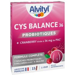 Alvityl Cys Balance 36 probiotiques + cranberry 15 gélules