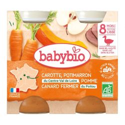 Babybio Petit pot Carotte Potimarron Pomme Canard fermier du Poitou 2 x 200 g