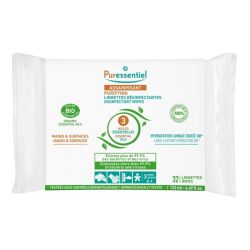 Puressentiel Assainissant Lingettes Désinfectantes aux 3 Huiles Essentielles 32 Lingettes