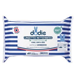 Dodie 60 lingettes nettoyantes dermo-apaisantes visage corps et siège