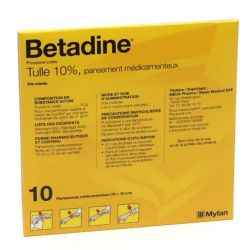 Bétadine Tulle 10 pansements 10x10cm