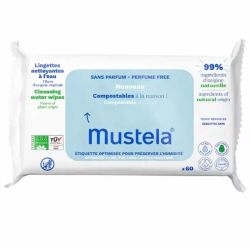 Mustela Lingettes nettoyantes compostables sans parfum 60 lingettes