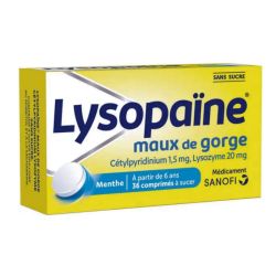Lysopaïne menthe sans sucre 36 comprimés à sucer