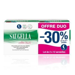 Saugella Cotton Touch Nuit Lot de 2 x 12 Serviettes Extra-Fines