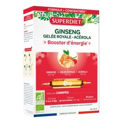 Superdiet Ginseng Gelée Royale Acerola Bio Booster d'énergie 20 ampoules