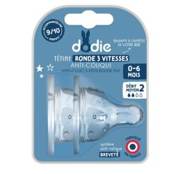 Dodie 2 tétines col large 3 vitesses 0-6 mois silicone