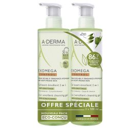 Exomega Gel lavant émollient anti-grattage 2en1  2x500 ml