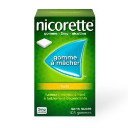 Nicorette 2mg gomme Fruits Sans Sucre 105 gommes à mâcher