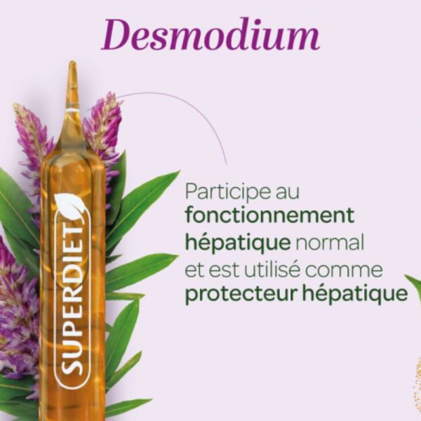 Superdiet Desmodium bien être du foie 20 ampoules 200ml