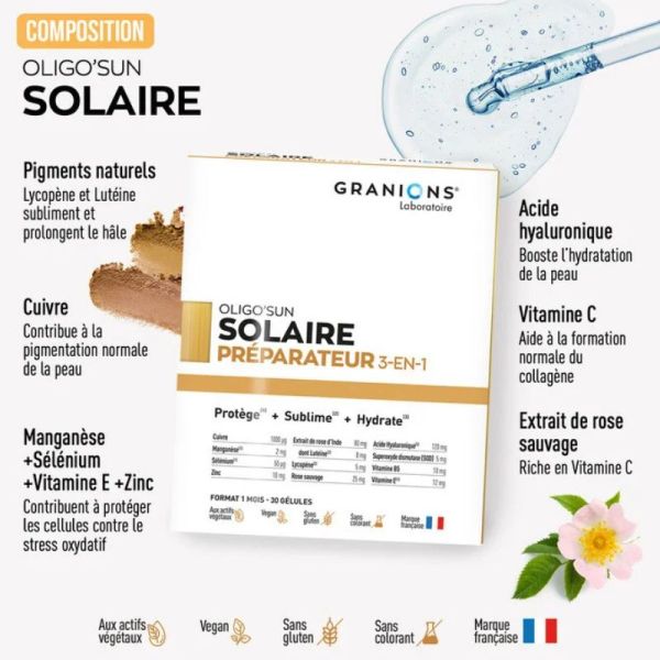 Granions Oligo'Sun préparateur solaire 3 en 1 60 gélules