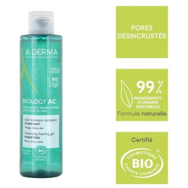 A-Derma Biology AC gel moussant nettoyant purifiant bio 400ml