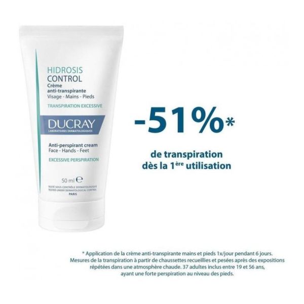 Ducray Hidrosis Control crème anti-transpirante visage mains pieds 50ml