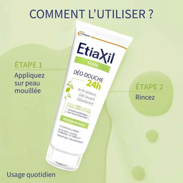 Etiaxil soin douche déo-douche 24h fraîcheur citron jaune et Litsée peaux sensibles 200ml