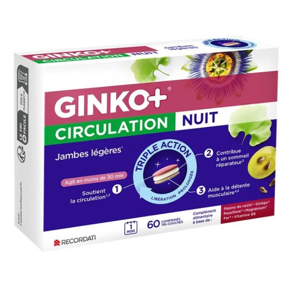 Ginko+ Circulation nuit jambes légères 60 comprimés