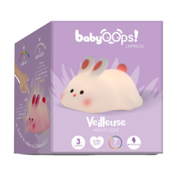 Baby oop's Veilleuse Lapinou 7 couleurs - rechargeable - Ultra Soft