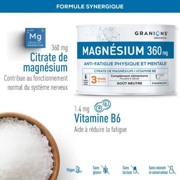 Granions Magnésium 360mg fatigue physique et mentale 210g