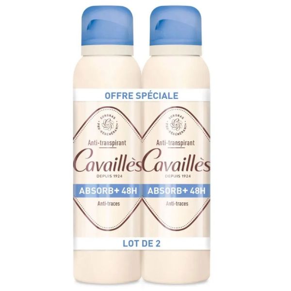 Cavaillès Absorb+ déodorant Sspray anti-traces 48H 2 x 150 ml