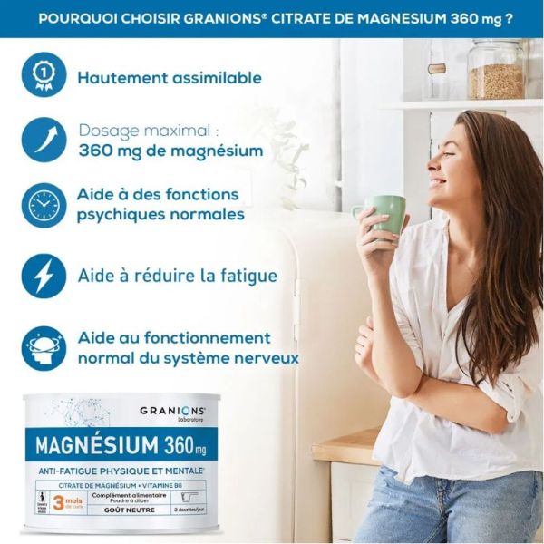 Granions Magnésium 360mg fatigue physique et mentale 210g