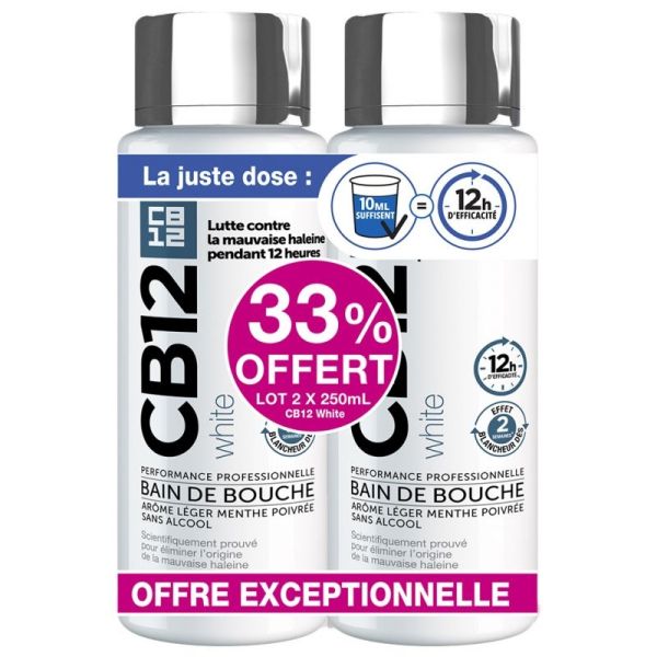 CB12 White 12 Heures Bain de Bouche Lot de 2 x 250 ml