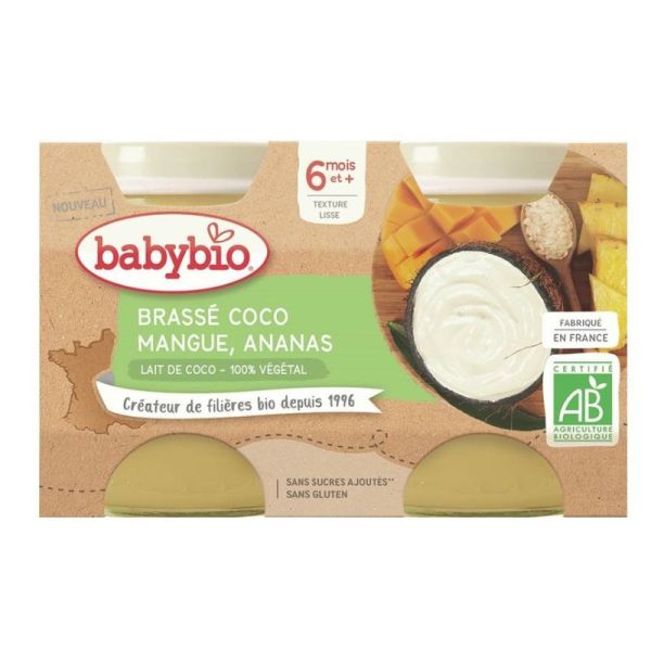 Babybio brassé végétal coco mangue ananas 6 Mois et + Bio 2x130g