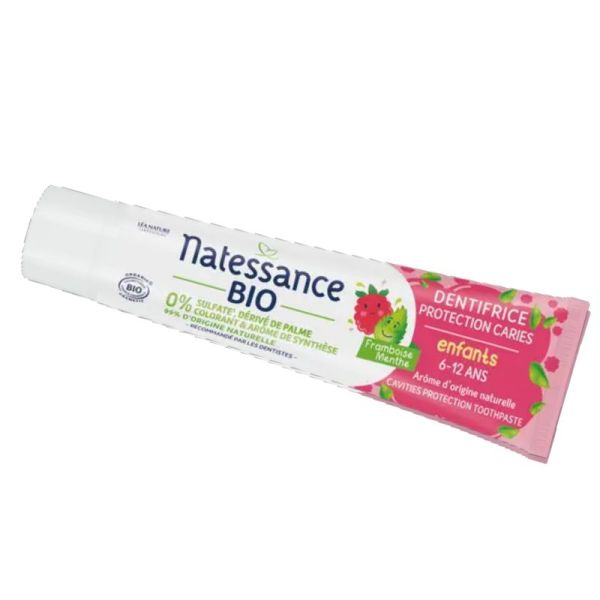 Natessance Dentifrice Protection caries enfants 6-12 ans bio framboise menthe 75ml