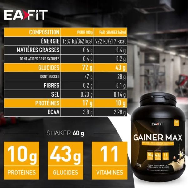 Eafit Gainer Max construction musculaire vanille noisette 1,1 kg