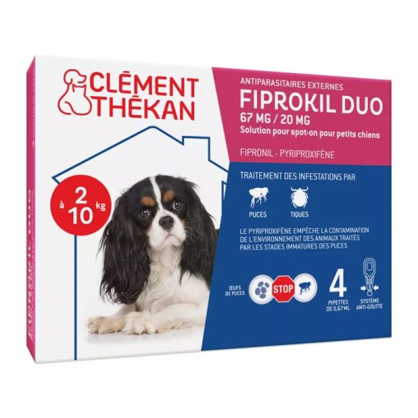 Clément Thékan Fiprokil Duo Petit Chien 2 à 10 kg 4 Pipettes antiparasitaires