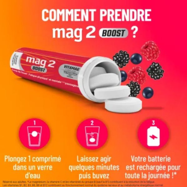 Mag 2 BOOST goût fruits rouges 20 comprimés effervescents