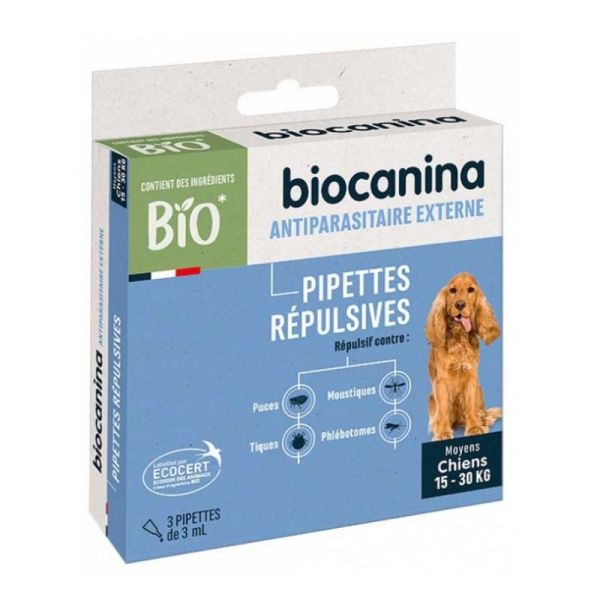Biocanina pipettes répulsives chiens de 15 à 30 Kg 3 pipettes