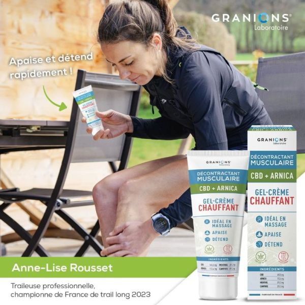 Granions décontractant musculaire gel-crème chauffant CBD + ARNICA 75ml
