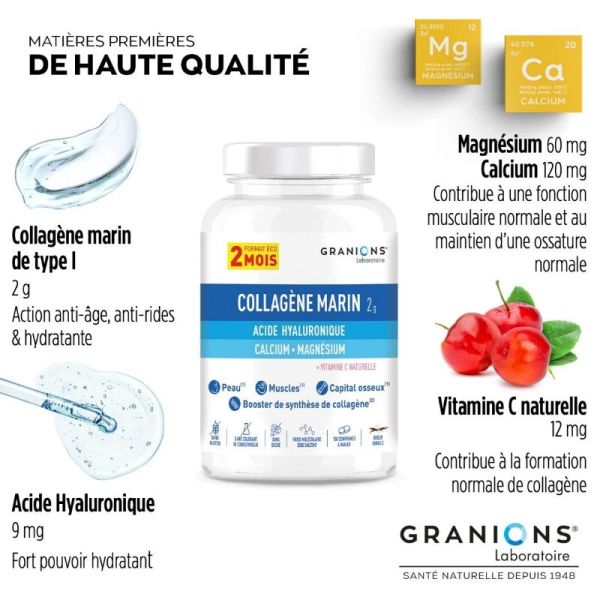 Granions Collagène marin, acide hyaluronique,calcium & magnésium 180 comprimés