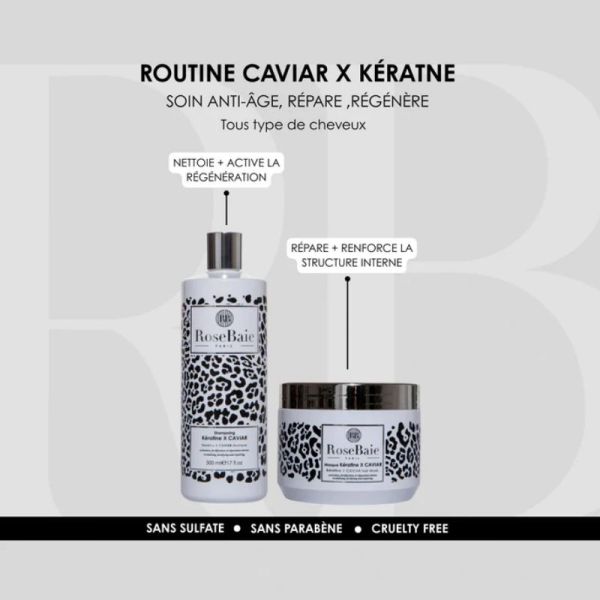 RoseBaie shampoing duo Caviar & Kératine anti-âge, réparation intense 500ml