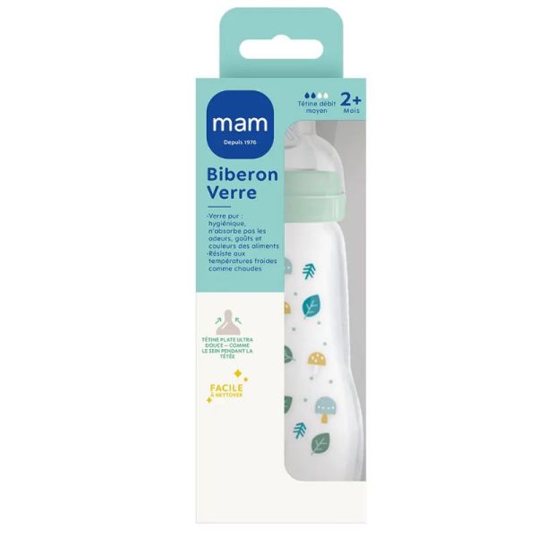 Mam Biberon verre +2 mois Débit 2 260ml bleu