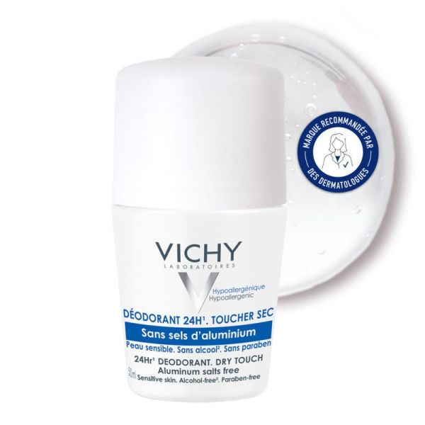 Vichy déodorant 24h toucher sec peau sensible roll-on 50ml